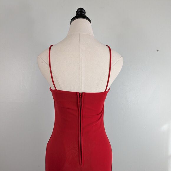 Vintage Maxi Dress Prom Gown M Red 90s Glam Bodycon Valentines Evening Party - Picture 5 of 10